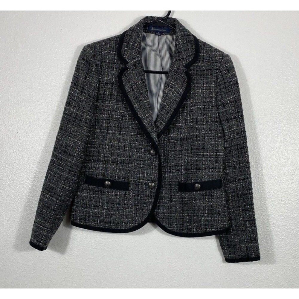 Brooks Brothers Bouclé Blazer Jacket Check Gray Black Women's Size 4 - Picture 4 of 16